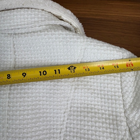 Kensie Womens Pea Coat Faux Fur Removable Collar White Peplum Waffle Knit Size L - Picture 16 of 16